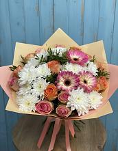 Букет цветов из:  Розы, Герберы и Хризантемы в Рассыльной