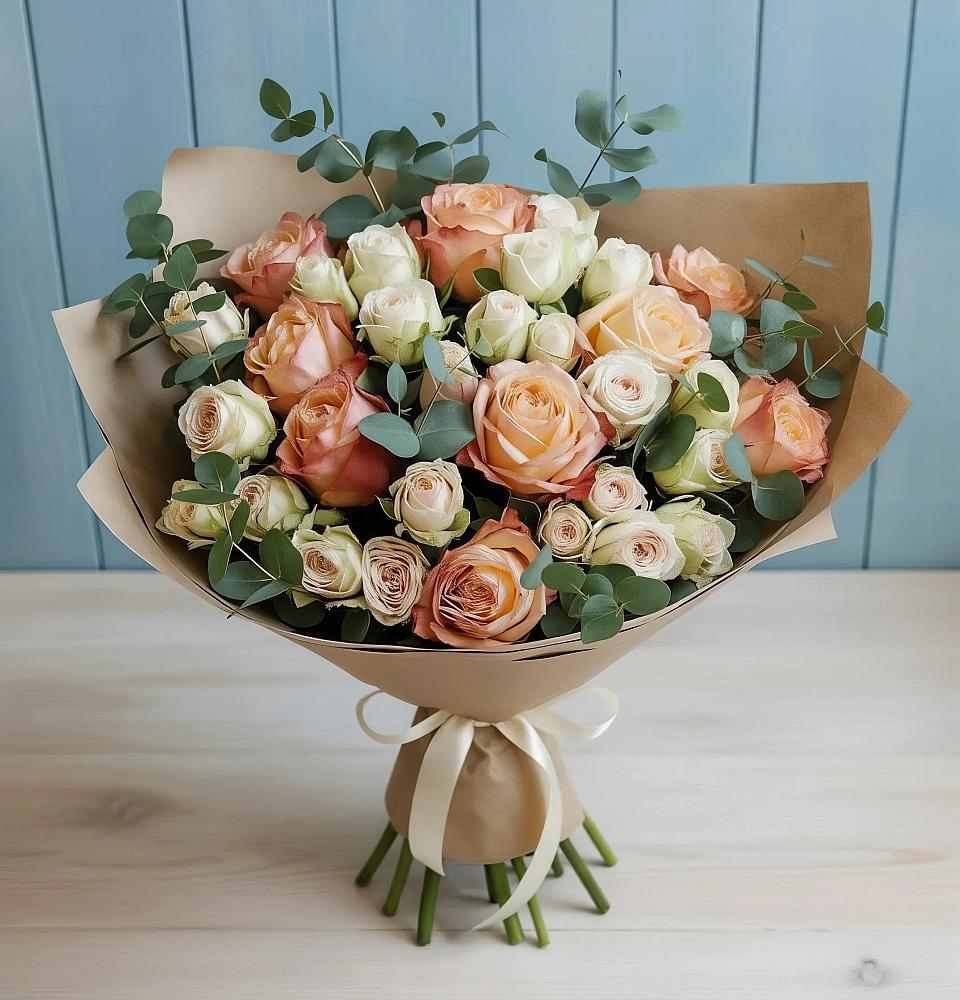 Букет цветов из: Альстромерии и Розы в Рассыльной