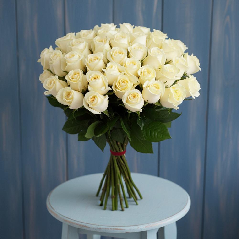 Букет 51 Белая роза Эдлесс Лав в Рассыльной