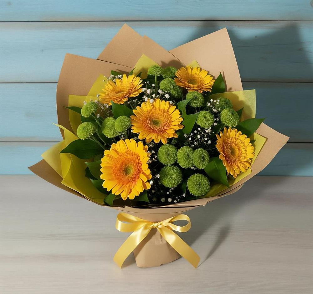Букет цветов из: Герберы и Хризантемы в Рассыльной
