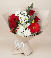 Букет цветов из:  Розы, Хризантемы, Герберы и Лилии в Рассыльной