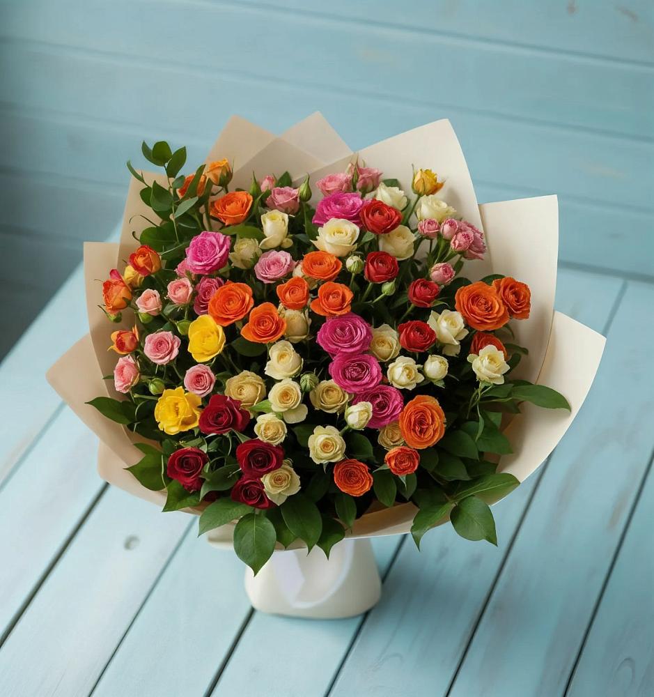 Букет Микс из разноцветных кустовых роз в Рассыльной