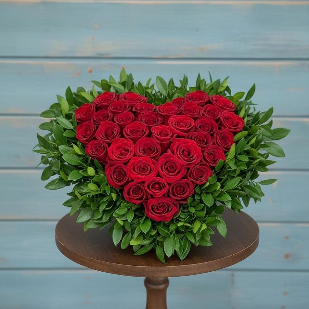 Цветочная композиция из Розы в виде сердца в Рассыльной