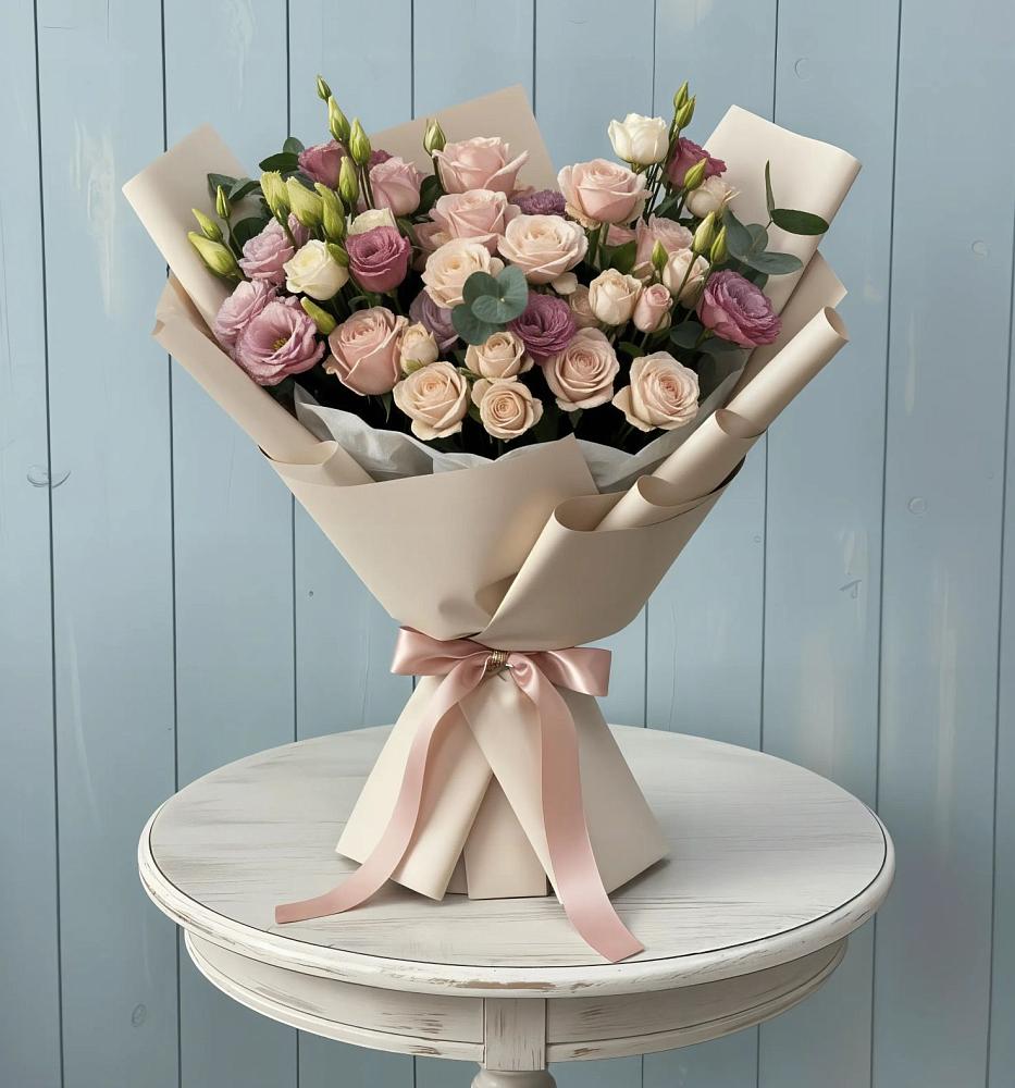 Букет цветов из: Розы и Лизиантусы в Рассыльной