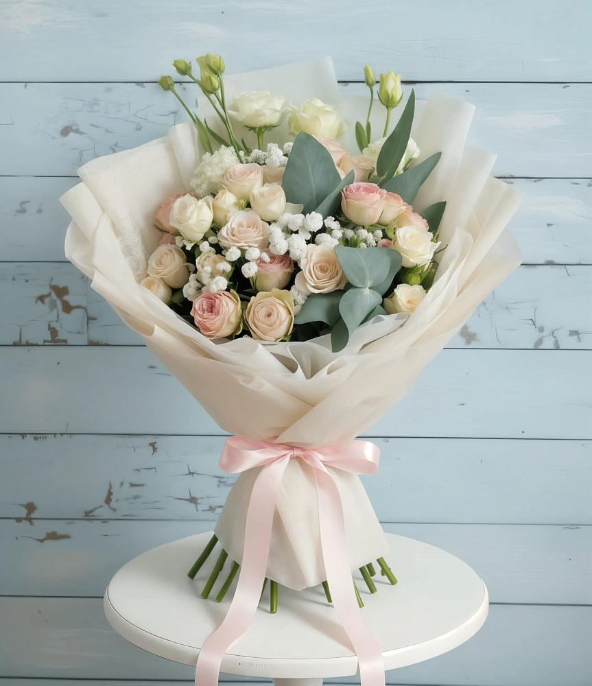 Букет цветов из: Розы и Лизиантусы в Рассыльной