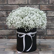 Цветочная композиция из Гипсофила в шляпной коробке в Рассыльной